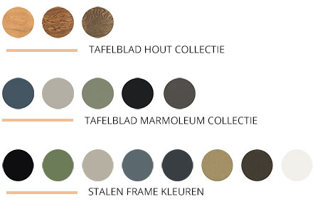 Overzicht diverse kleur mogelijkheden